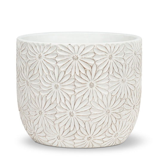 Abbott Collection Gänseblümchen Pflanzgefäße 2er Set – Zement/Fiberglas, Weiß, dekorativ für Indoor/Outdoor