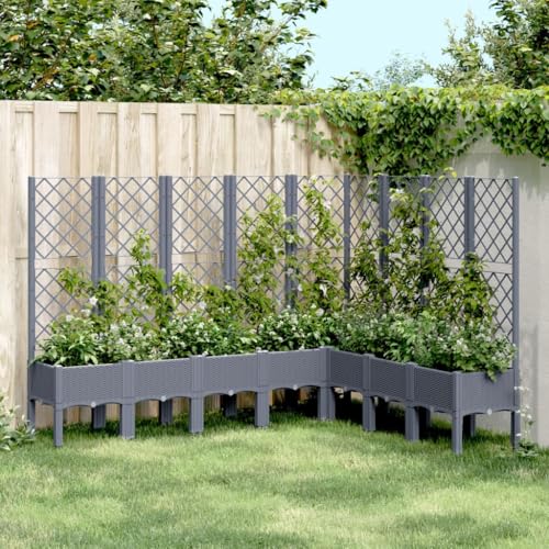 Pflanzkübel mit Rankgitter – 200×160×142 cm, großer Blumenkasten Grau für Garten, Terrasse & Kletterpflanzen