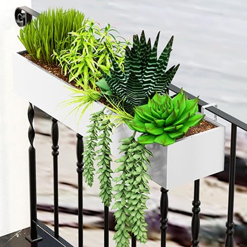 Extra langer Metall Pflanzkasten 150×20×13 cm – hängender Blumenkasten Weiß für Balkon, Garten & Terrasse