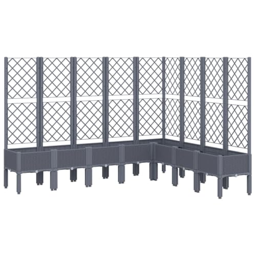 Pflanzkübel mit Rankgitter – 200×160×142 cm, großer Blumenkasten Grau für Garten, Terrasse & Kletterpflanzen