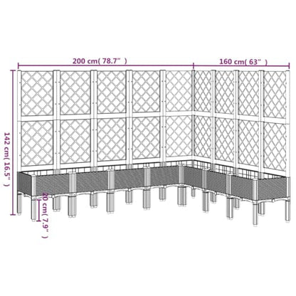 Pflanzkübel mit Rankgitter – 200×160×142 cm, großer Blumenkasten Grau für Garten, Terrasse & Kletterpflanzen