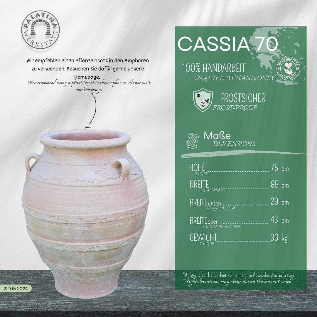 Terracotta Amphore Pflanzkübel 70 cm – handgefertigt, winterfest, dekorativer Pflanztopf für Innen & Außen