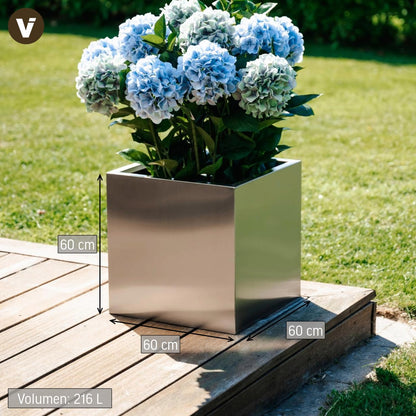Edelstahl Pflanzkübel 60×60×60 cm – wetterfest & frostsicher, modernes Design für Garten & Terrasse