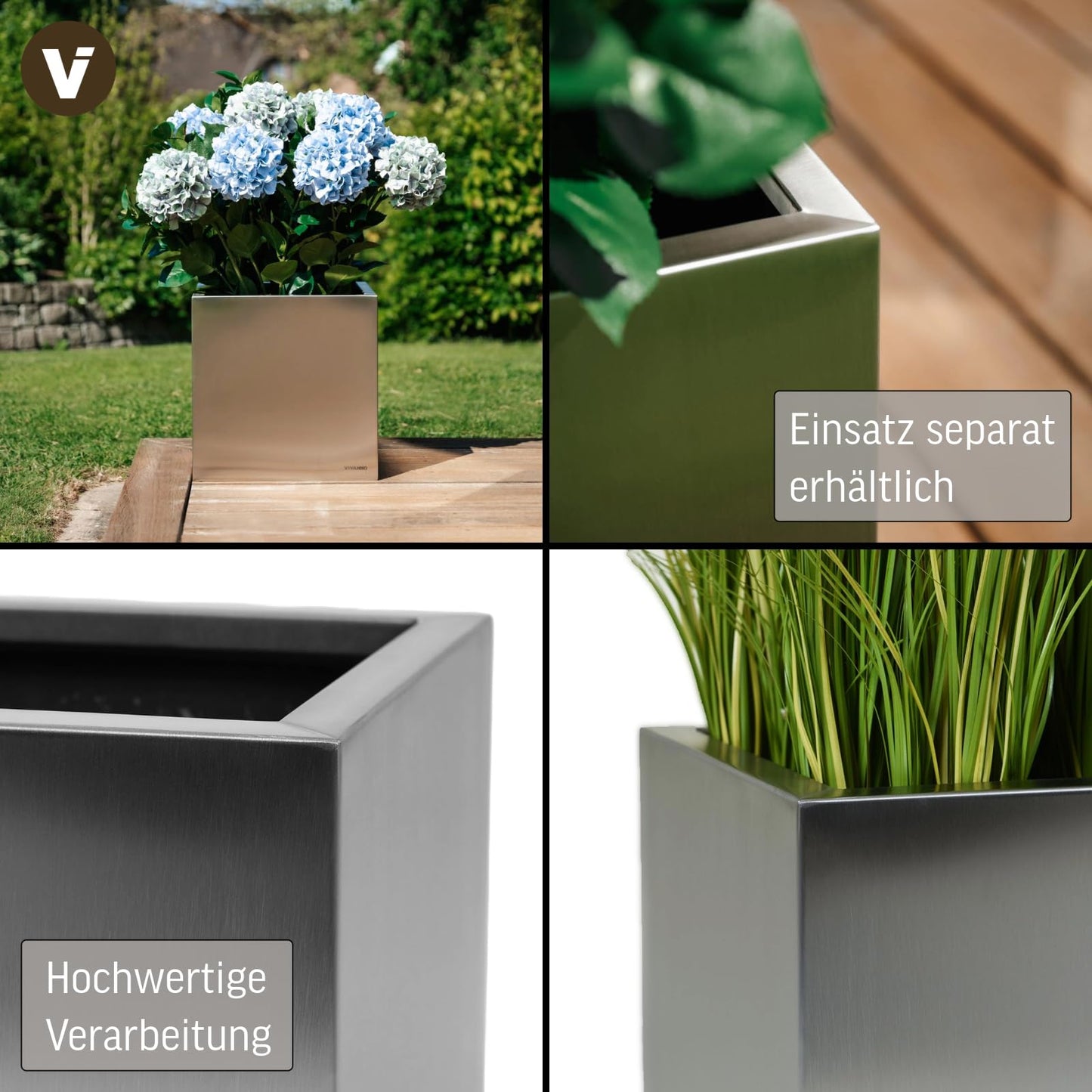 Edelstahl Pflanzkübel 60×60×60 cm – wetterfest & frostsicher, modernes Design für Garten & Terrasse