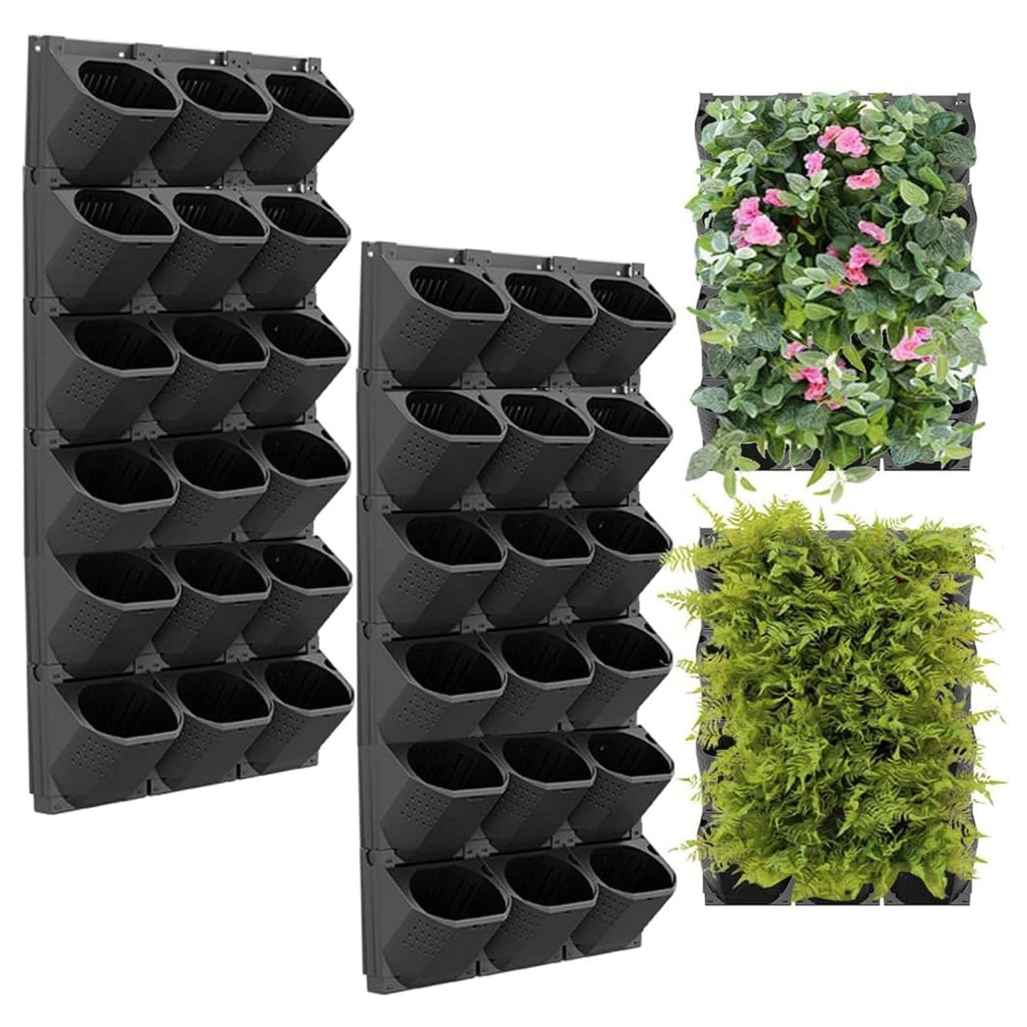 36er Wand-Pflanzkasten Set mit Selbstbewässerung – Outdoor/Indoor, hängende Pflanzwand für Blumen & Kräuter