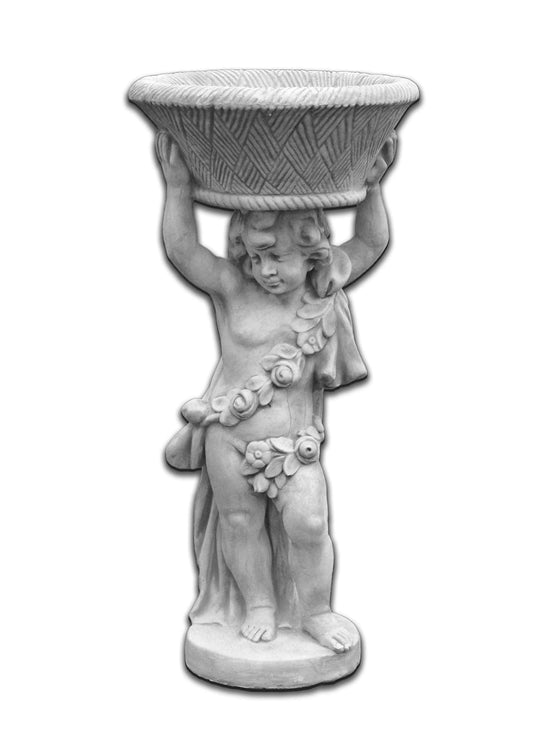 Gartenfigur Junge mit Pflanzschale – Steinguss, 107 cm, frostsicher & wetterfest, 13 L für Outdoor Deko
