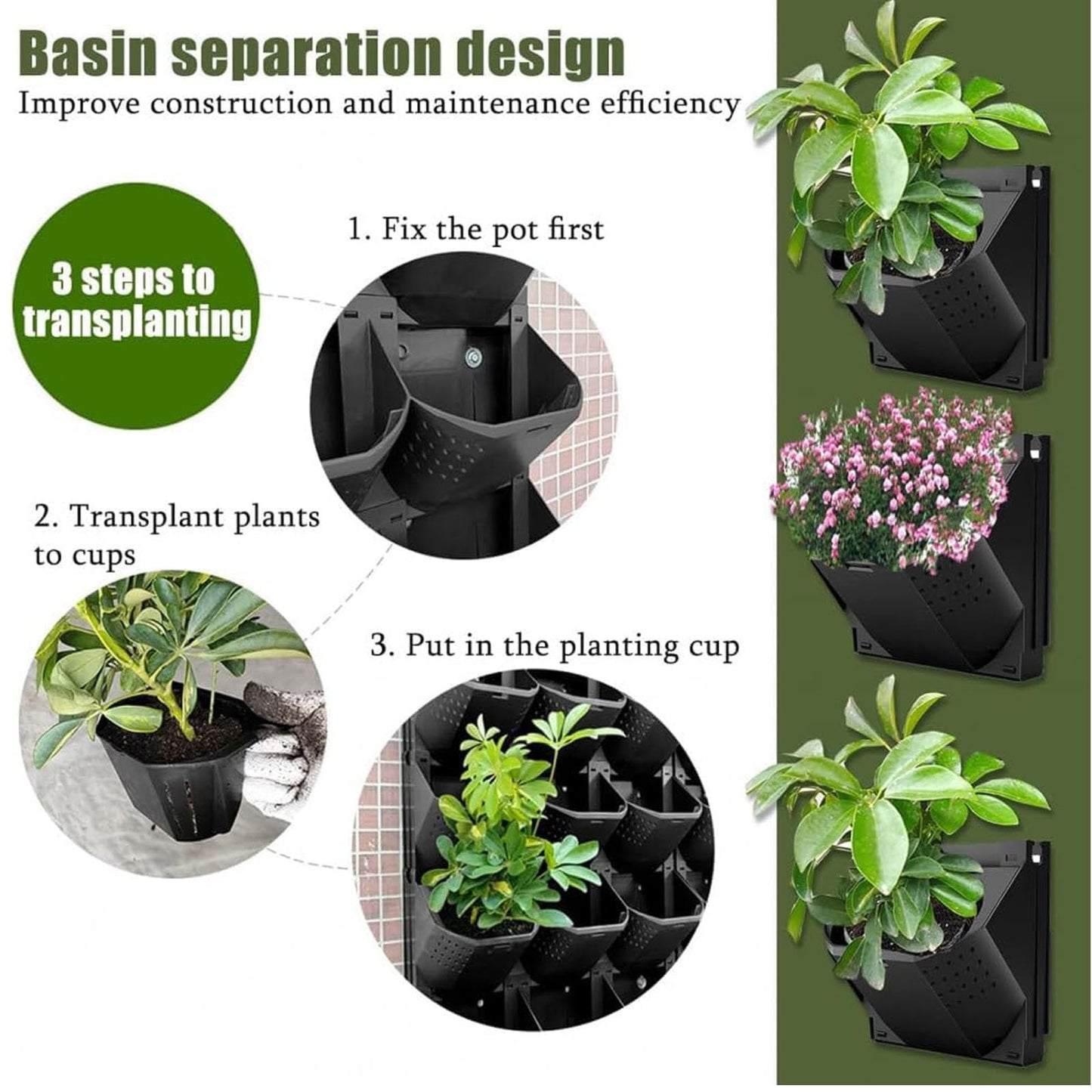 36er Wand-Pflanzkasten Set mit Selbstbewässerung – Outdoor/Indoor, hängende Pflanzwand für Blumen & Kräuter