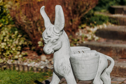 Esel Pflanzgefäß mit Körben – Steinguss 86 cm, frostsicher, 2 Körbe je 2 L, Garten Deko für Außen