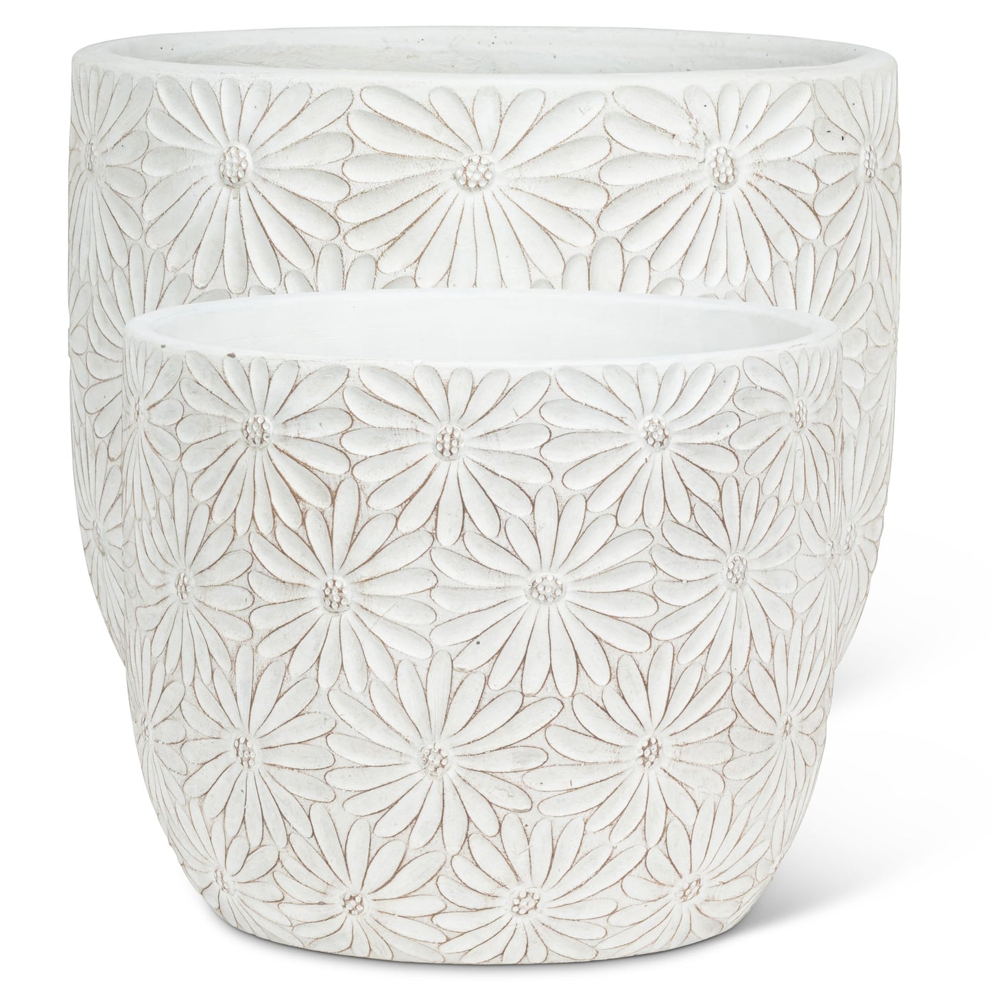 Abbott Collection Gänseblümchen Pflanzgefäße 2er Set – Zement/Fiberglas, Weiß, dekorativ für Indoor/Outdoor