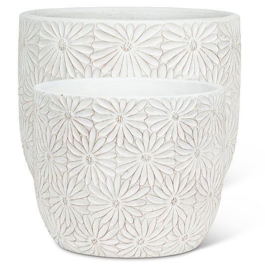 Abbott Collection Gänseblümchen Pflanzgefäße 2er Set – Zement/Fiberglas, Weiß, dekorativ für Indoor/Outdoor