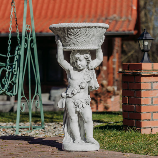 Gartenfigur Junge mit Pflanzschale – Steinguss, 107 cm, frostsicher & wetterfest, 13 L für Outdoor Deko