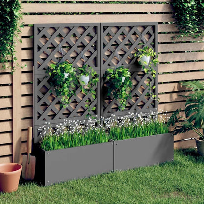 2er Set Hochbeet mit Spalier – vertikaler Pflanzkasten Grau 65×33×135 cm für Kletterpflanzen, Blumen & Gemüse