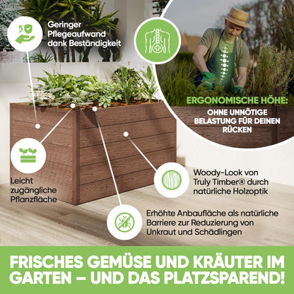 Truly Timber Hochbeet WPC 166×85×71 cm – langlebig, Woody-Look, Komplettset mit vorgebohrten Löchern