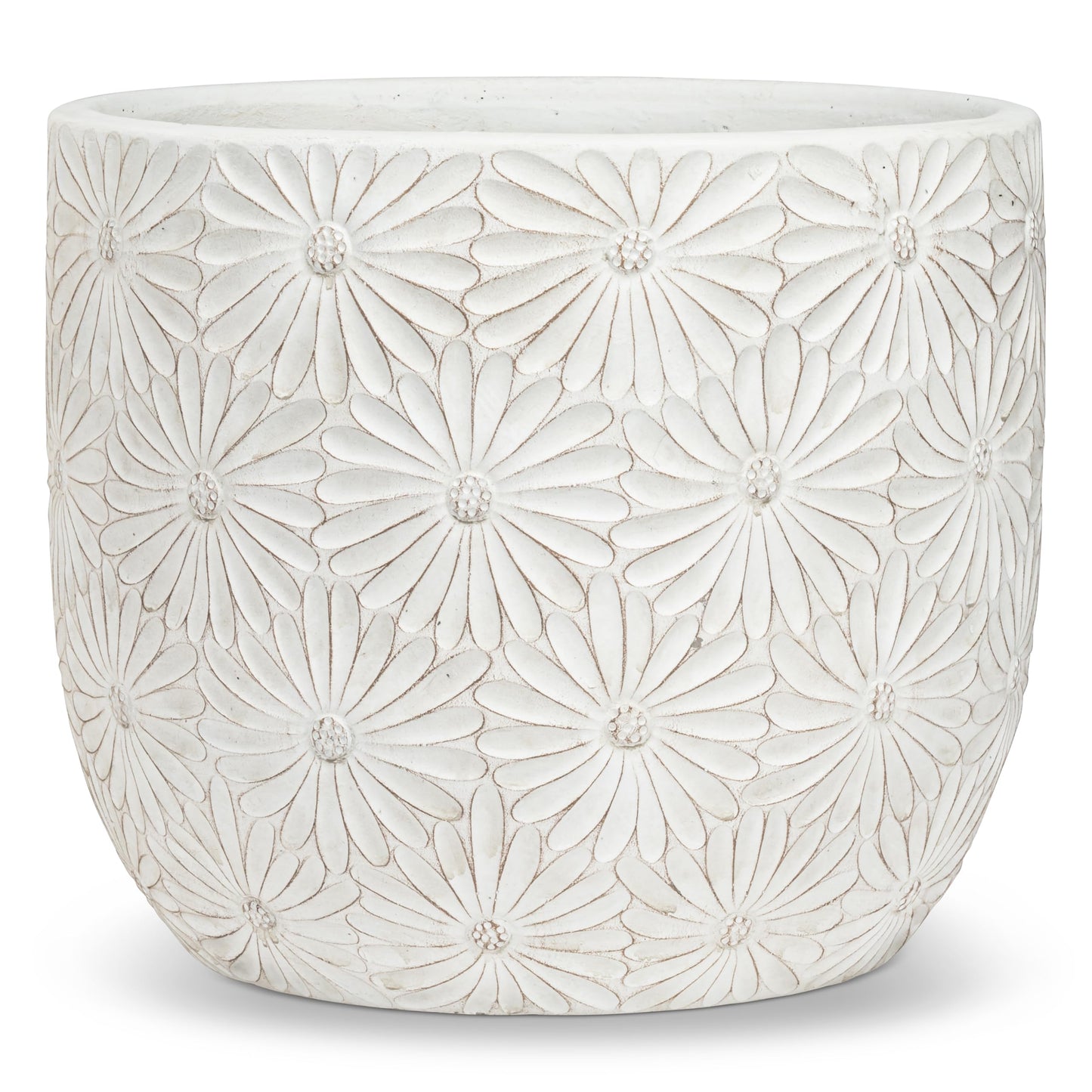 Abbott Collection Gänseblümchen Pflanzgefäße 2er Set – Zement/Fiberglas, Weiß, dekorativ für Indoor/Outdoor