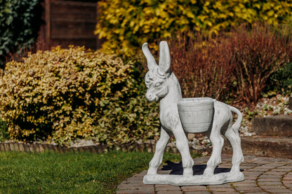Esel Pflanzgefäß mit Körben – Steinguss 86 cm, frostsicher, 2 Körbe je 2 L, Garten Deko für Außen